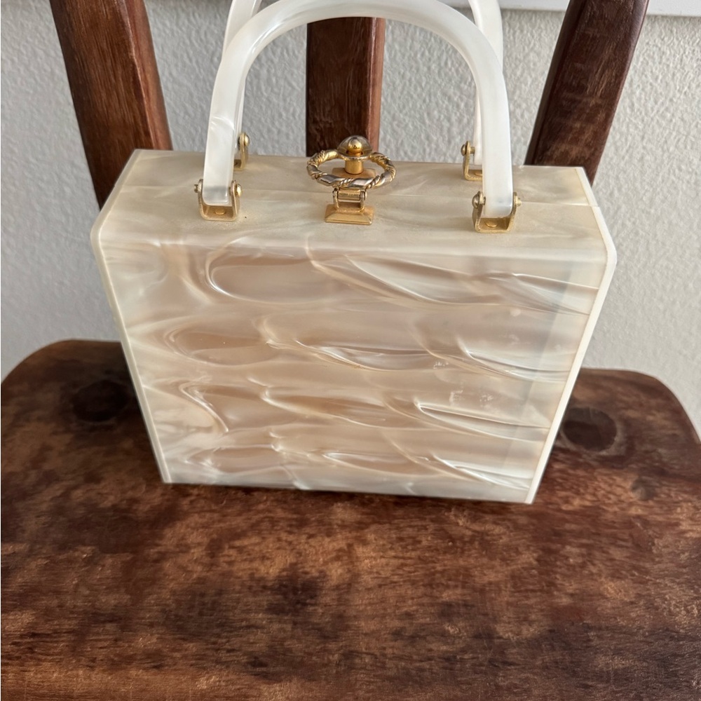 Vintage Pearlescent Cream Acrylic Satchel Handbag - Picture 2 of 16